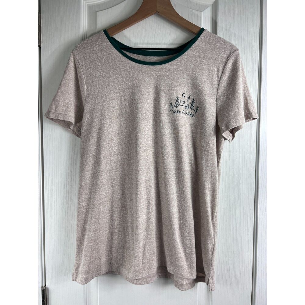 Old Navy Women's Slim Fit Tee Take A Hike Embroidery Beige Green Size XL